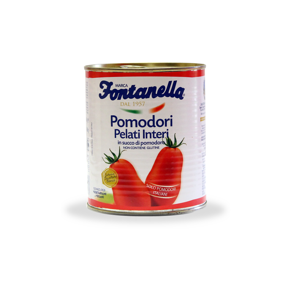 Pomodori Pelati Interi 800g da 12 pezzi - Fontanella 1957 - Pomodori Pelati,  Legumi, Ortaggi e Frutta - Consorzio del Pomodoro San Marzano dell'Agro  Sarnese Nocerino - Mercato San Severino (SA), Campania, Italia